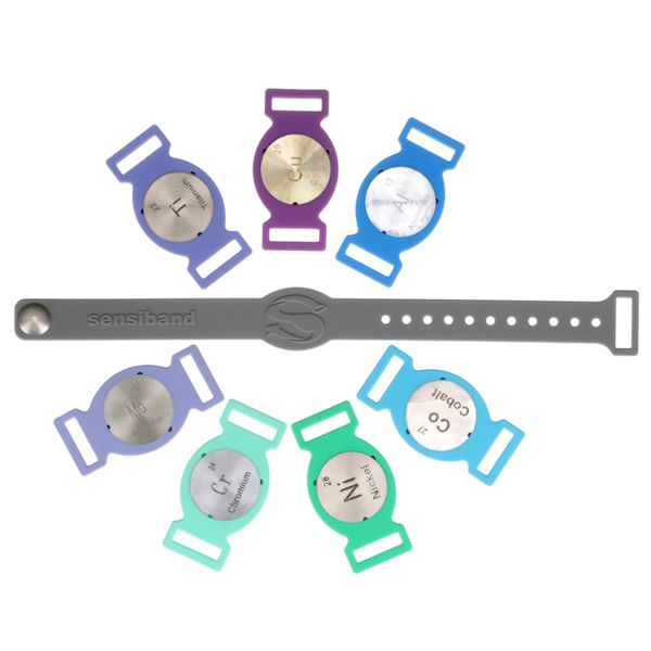 Sensiband® metal allergy bracelet with seven different metals to test for allergies.