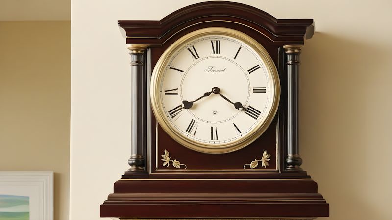 A wooden clock inside the home.