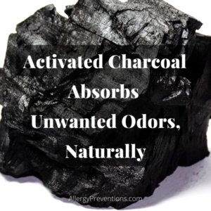 infographic of a piece of charcoal that states: activated charcoal absorbs unwanted odors, naturally. 