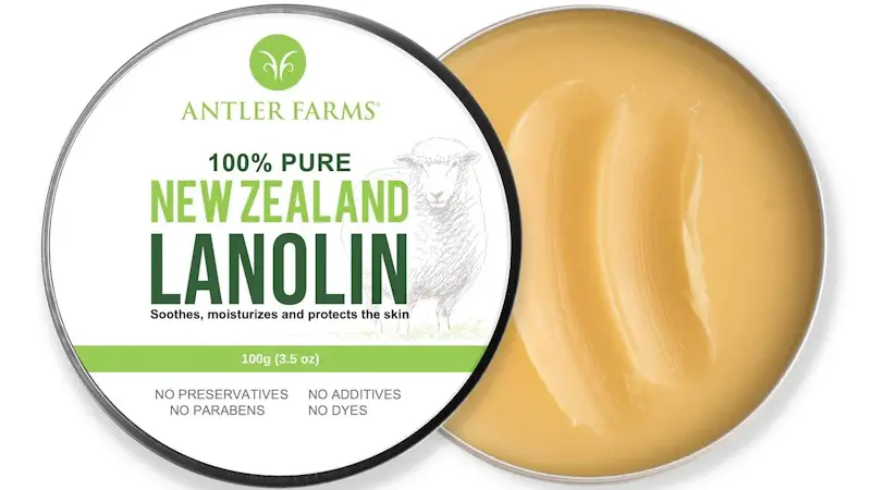 A can of Antler Farms® 100% pure New Zealand lanolin. This can has it's lid removed so you can see the color and texture of this skin moisturizing product.