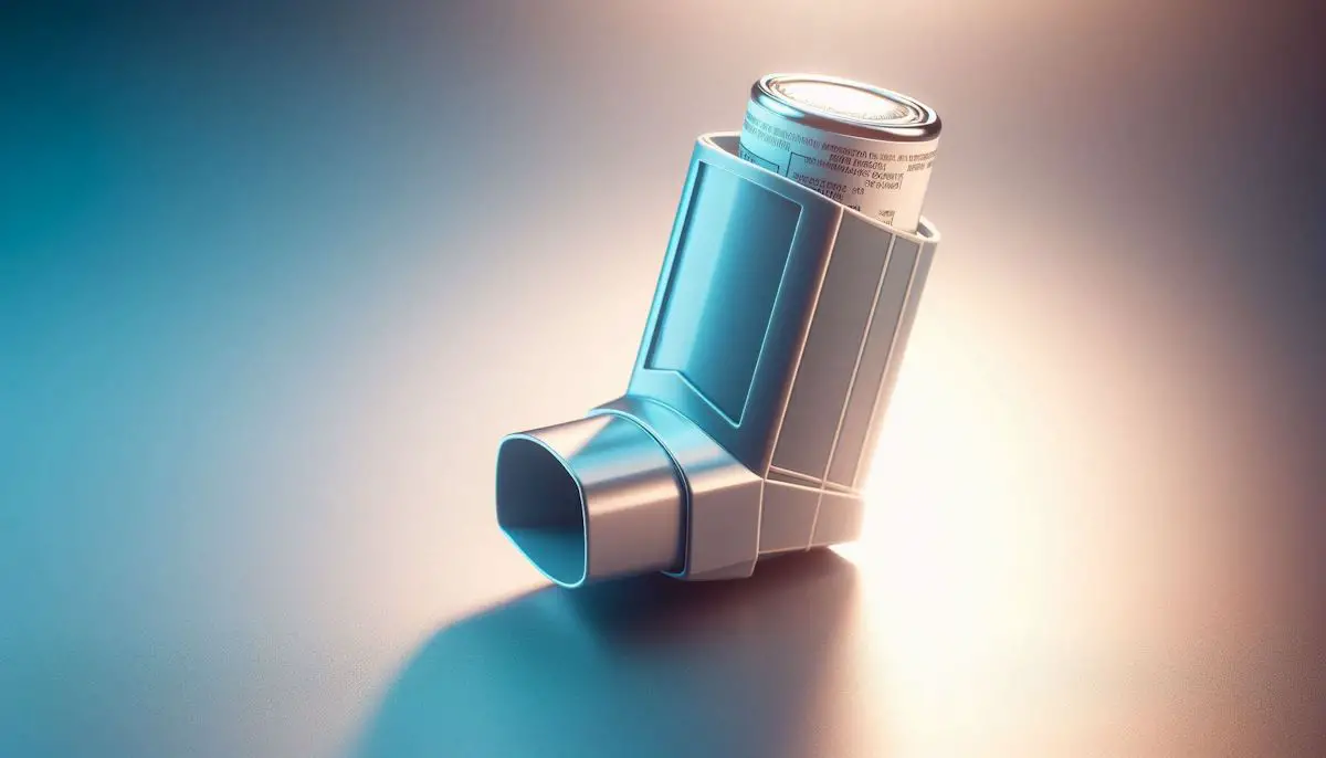 An asthma inhaler device with medication.