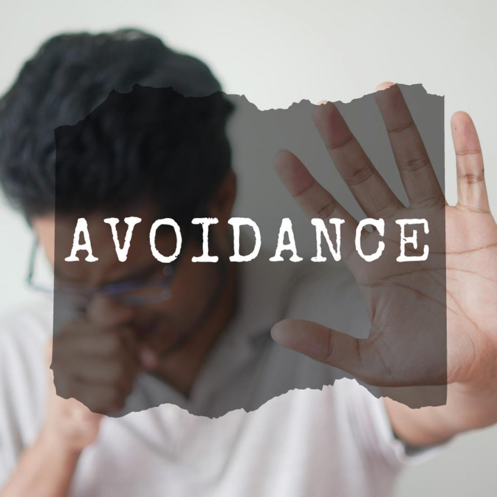 Sign of a man holding up his hand with the words "avoidance" across the image