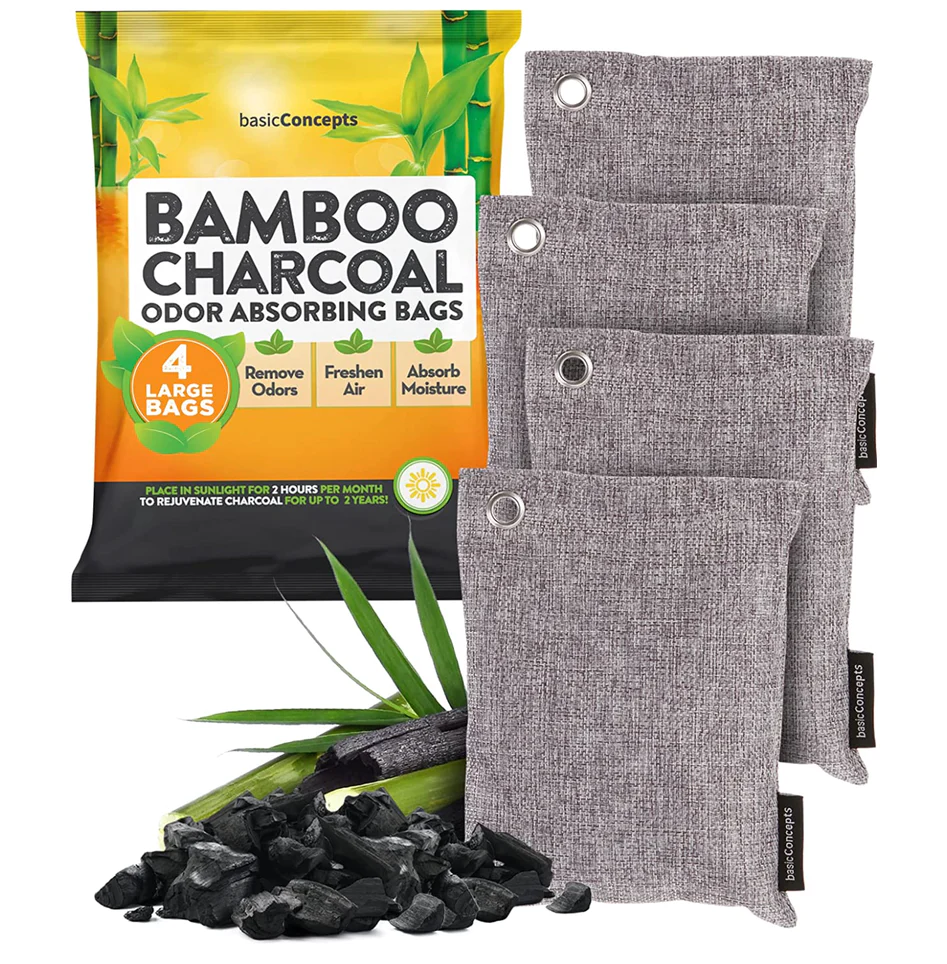 basic concepts bamboo charcoal odor absorbing bag 4 pack.