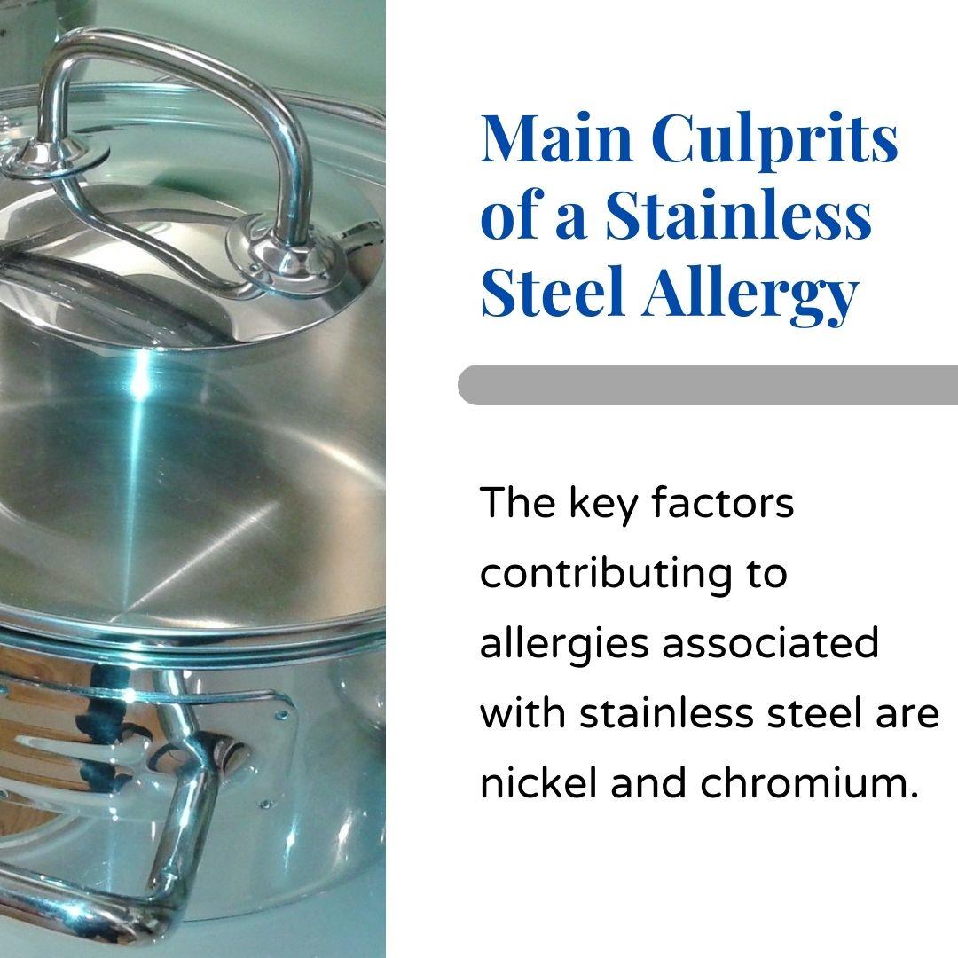 Main Culprits of a Stainless Steel Allergy infographic. The key factors contributing to allergies associated with stainless steel are nickel and chromium.