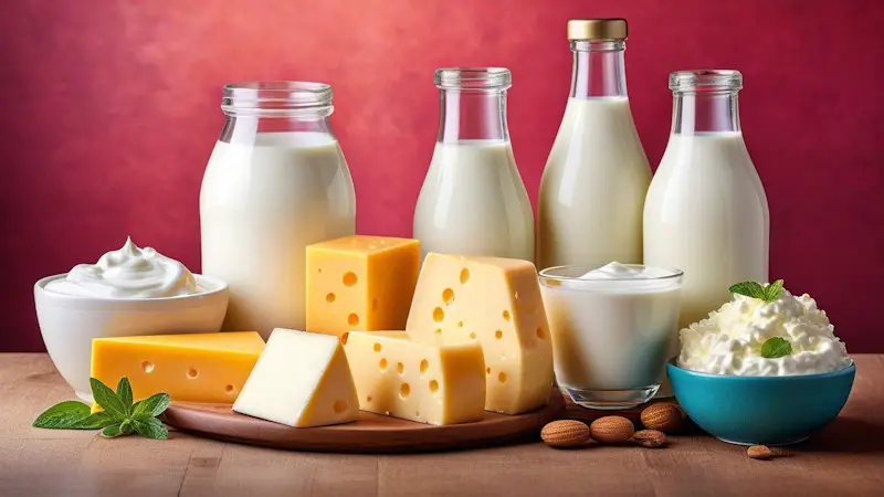 a variety of dairy products to include milk, cheese, and yogurt.