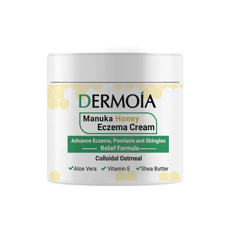 A jar of Dermoia manuka honey eczema cream for advanced eczema, psoriasis, and shingles.