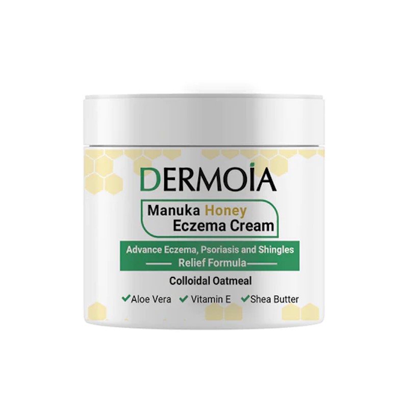 A jar of Dermoia manuka honey eczema cream for advanced eczema, psoriasis, and shingles.