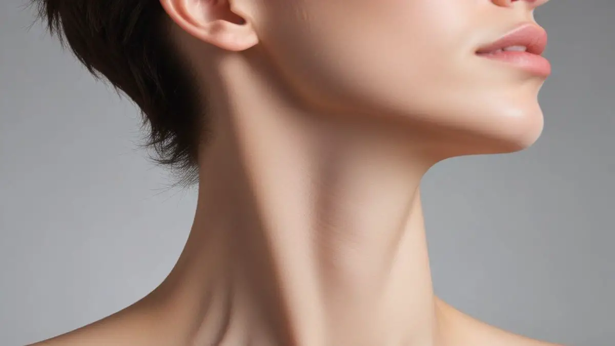 The right side of a woman's neck where you would find lymph nodes.