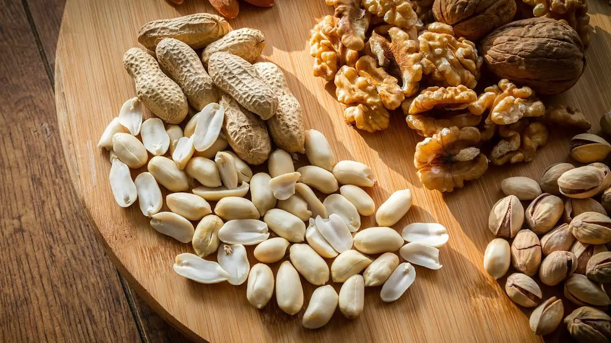 A table full of mixed nuts, to include tree nuts and peanuts.