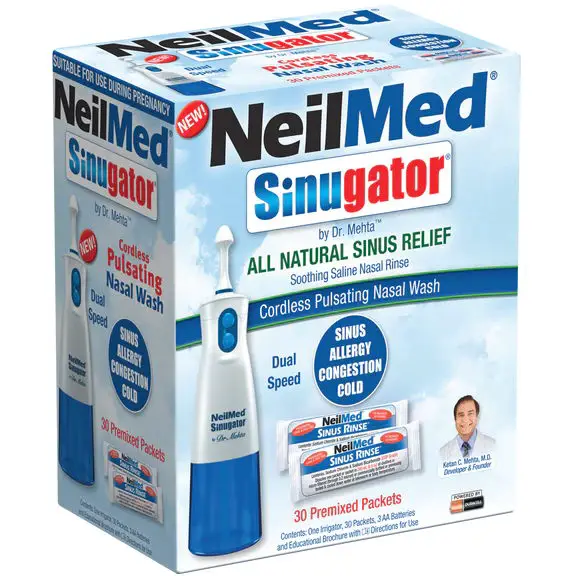 image of the NeilMed Sinugator all natural sinus relief, cordless pulsating nasal wash. 