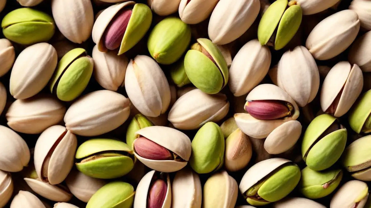 A zoomed in picture of a variety of pistachio shells.
