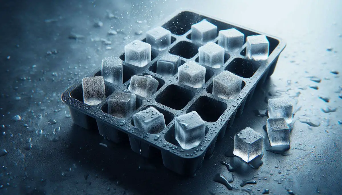 A silicone ice cube tray with ice cubes popping out of the top.