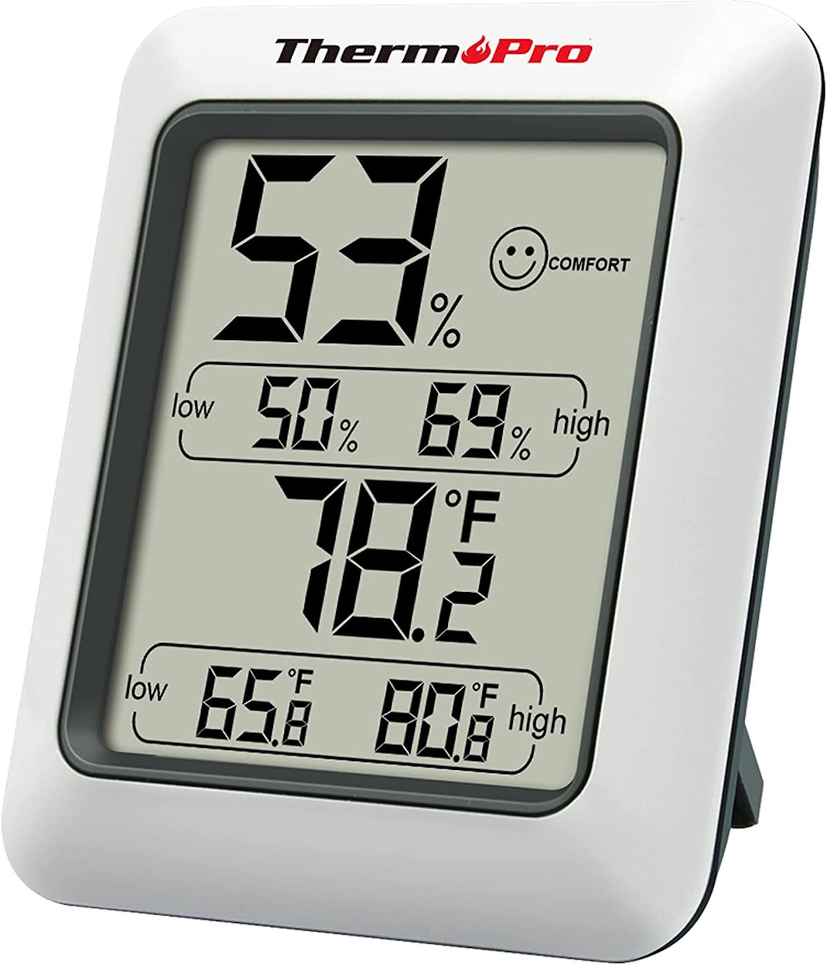 Thermo Pro Hygrometer that is displaying the home's temperature and humidity levels.