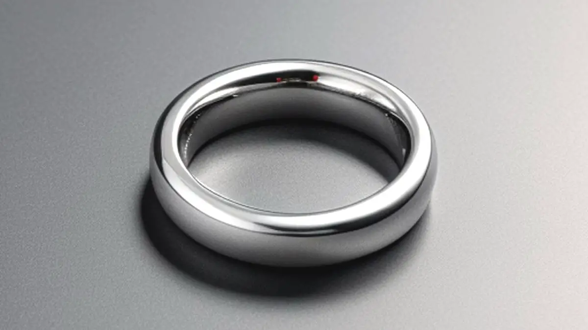 one titanium ring on a gray table.