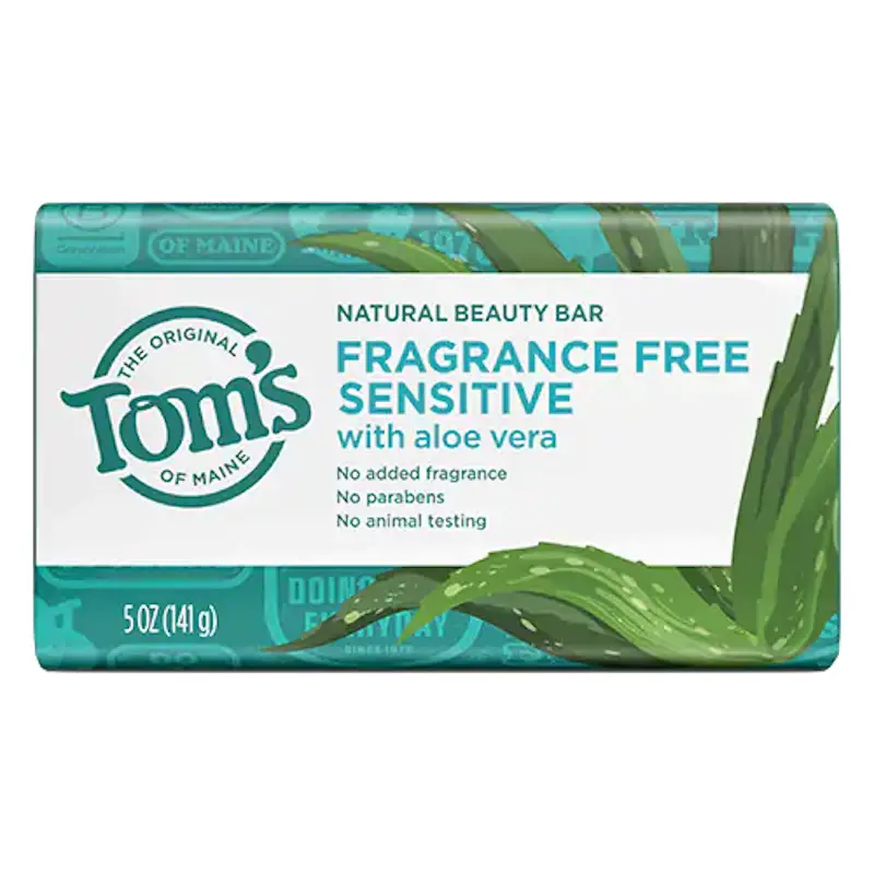 A wrapped bar of soap that is fragrance free sensitive made by Tom's pf Maine.