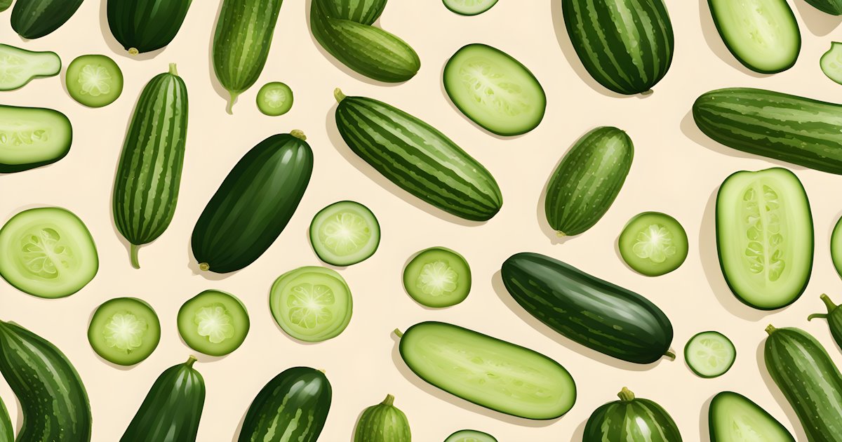 variety of different shaped cucumbers that are also cut into rounds.