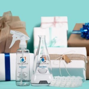 force of nature cleaner value bundle image with the electrolyzer, bottle, and refills 
