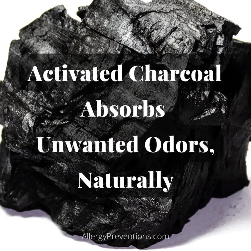 infographic of a piece of charcoal that states: activated charcoal absorbs unwanted odors, naturally.