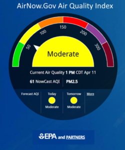 AirNow air quality index guage. Showing current air quality in your area. 