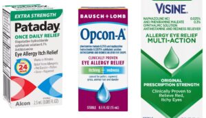 best Over the Counter (OTC) Allergy Eye Drops image that shows 3 of the best eye drops for allergies on the market.