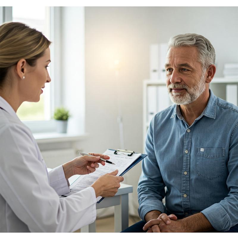 A man discussing his healthcare with his doctor.