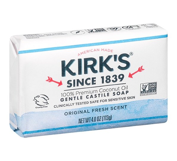 A mark of Kirks's 100% premium coconut oil soap.