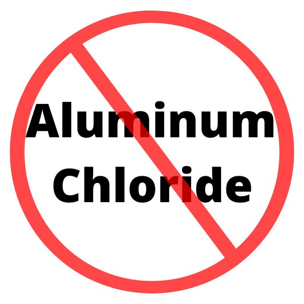 a sign that has "aluminum Chloride" with a red "no" circle around it