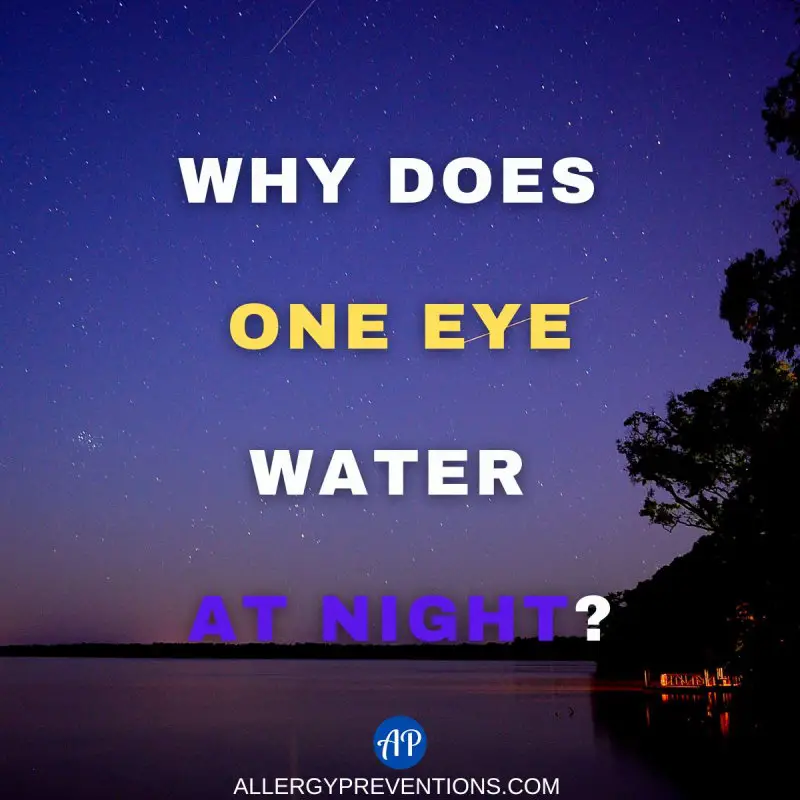 why does one eye water at night title. Background of a night sky with a lit dock on a lake.