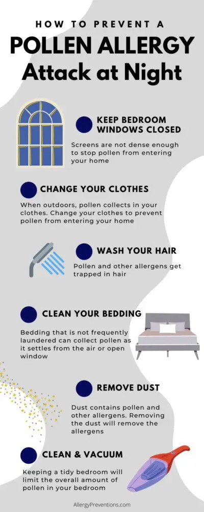 prevent-allergy-attack-at-night-Infographic- keep-bedroom-windows-closed-change-your-clothes-wash-your-hair-clean-your-bedding-remove-dust-clean-and-vacuum