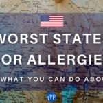worst states for allergies and what you can do about it title page with the American Flag, and a map in the background.