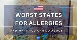 worst states for allergies and what you can do about it title page with the American Flag, and a map in the background.